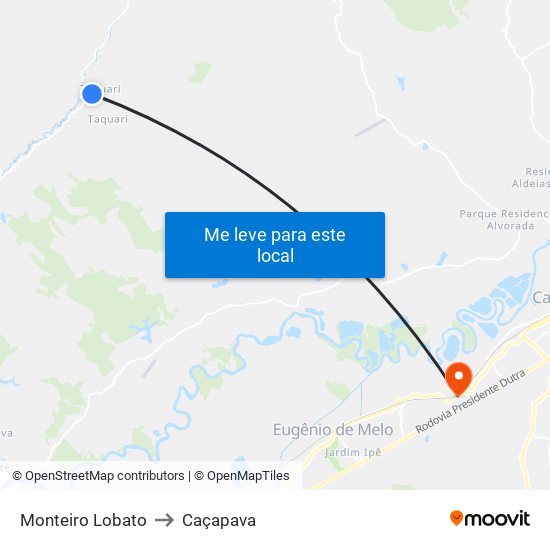 Monteiro Lobato to Caçapava map