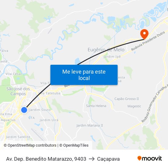 Av. Dep. Benedito Matarazzo, 9403 to Caçapava map