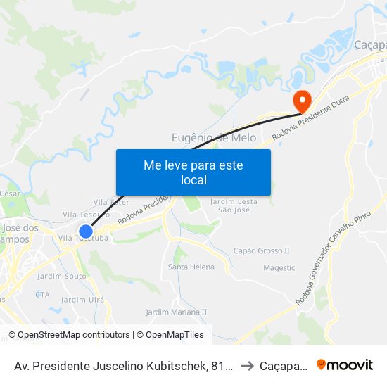 Av. Presidente Juscelino Kubitschek, 8108 to Caçapava map