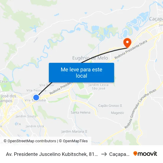 Av. Presidente Juscelino Kubitschek, 8108 to Caçapava map