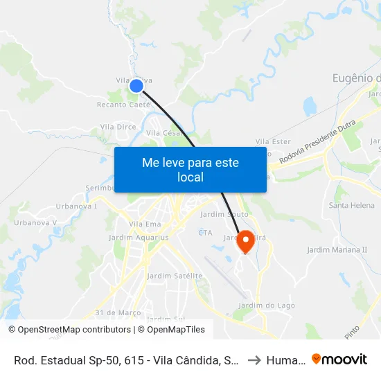 Rod. Estadual Sp-50, 615 - Vila Cândida, São José Dos Campos to Humanitas map
