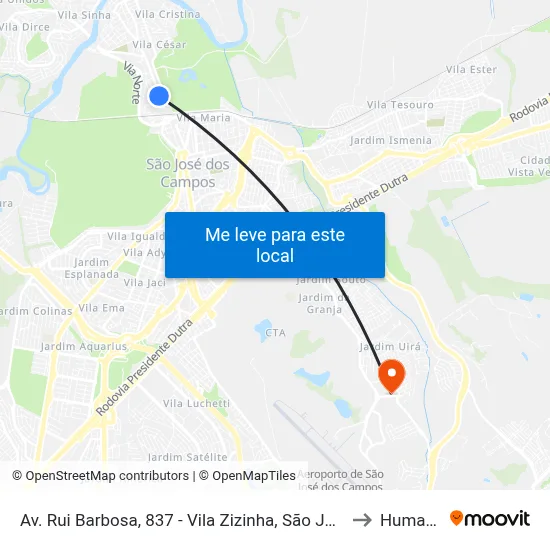 Av. Rui Barbosa, 837 - Vila Zizinha, São José Dos Campos to Humanitas map