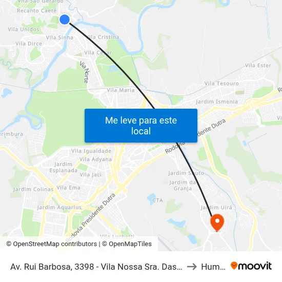 Av. Rui Barbosa, 3398 - Vila Nossa Sra. Das Gracas, São José Dos Campos to Humanitas map