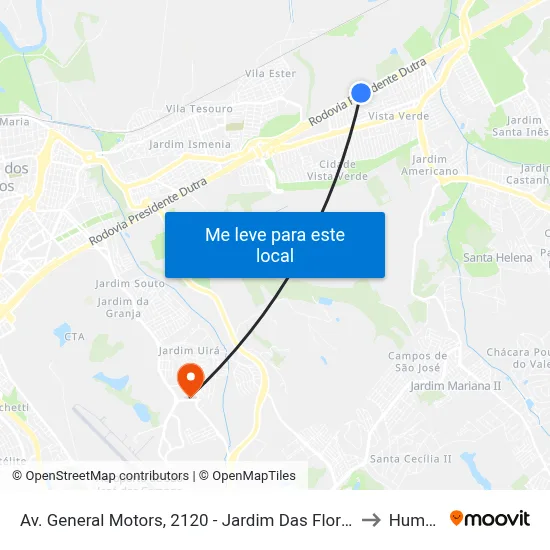 Av. General Motors, 2120 - Jardim Das Flores, São José Dos Campos to Humanitas map