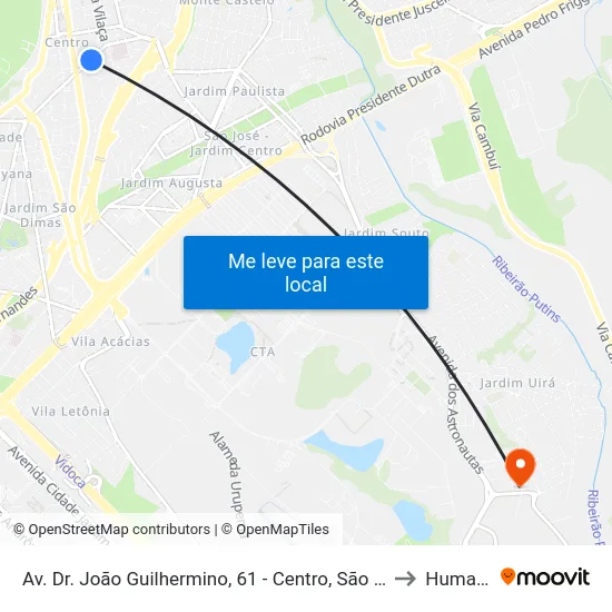 Av. Dr. João Guilhermino, 61 - Centro, São José Dos Campos to Humanitas map