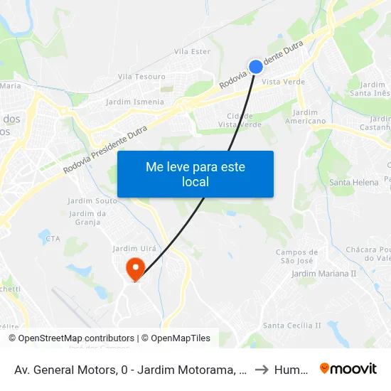 Av. General Motors, 0 - Jardim Motorama, São José Dos Campos to Humanitas map