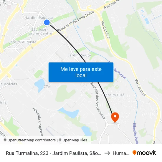 Rua Turmalina, 223 - Jardim Paulista, São José Dos Campos to Humanitas map