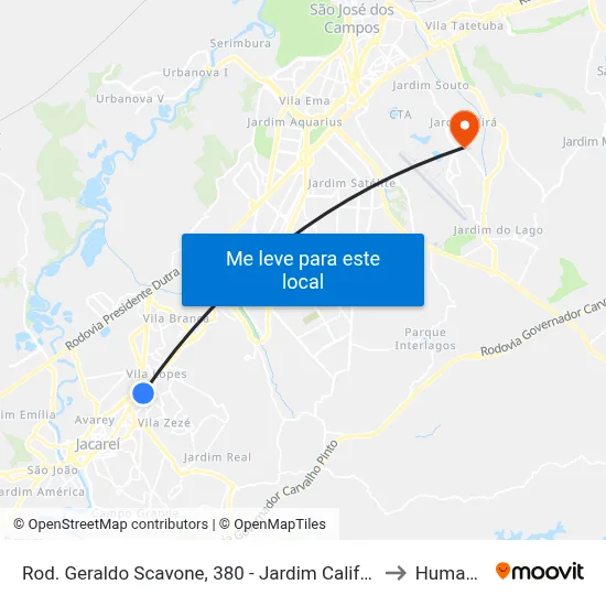 Rod. Geraldo Scavone, 380 - Jardim California, Jacareí to Humanitas map