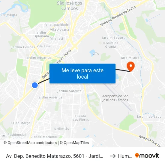 Av. Dep. Benedito Matarazzo, 5601 - Jardim Alvorada, São José Dos Campos to Humanitas map