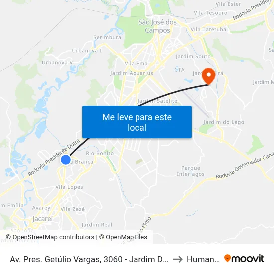 Av. Pres. Getúlio Vargas, 3060 - Jardim Dora, Jacareí to Humanitas map