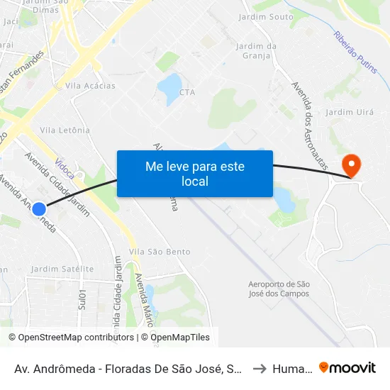 Av. Andrômeda - Floradas De São José, São José Dos Campos to Humanitas map
