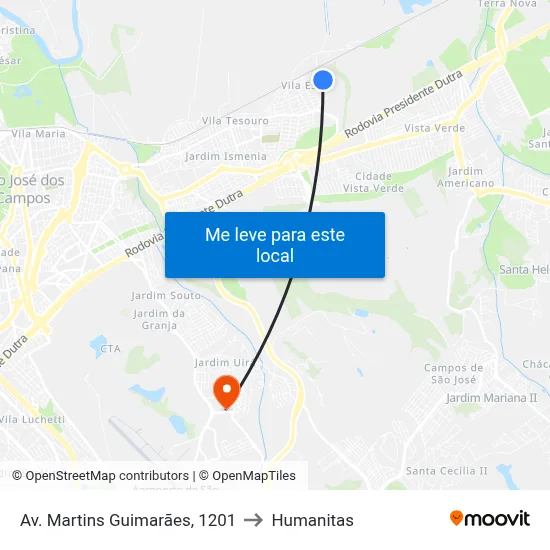 Av. Martins Guimarães, 1201 to Humanitas map