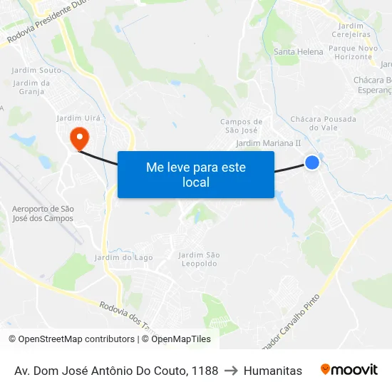 Av. Dom José Antônio Do Couto, 1188 to Humanitas map