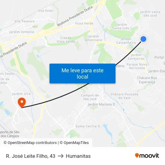 R. José Leite Filho, 43 to Humanitas map