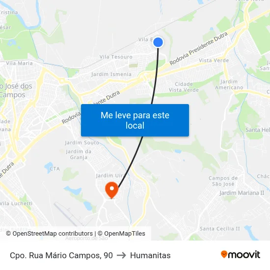 Cpo. Rua Mário Campos, 90 to Humanitas map
