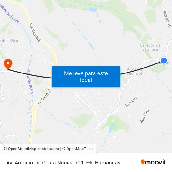 Av. Antônio Da Costa Nunes, 791 to Humanitas map