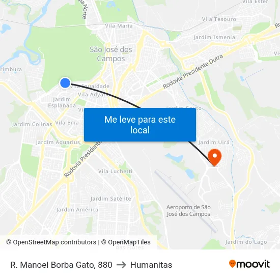 R. Manoel Borba Gato, 880 to Humanitas map