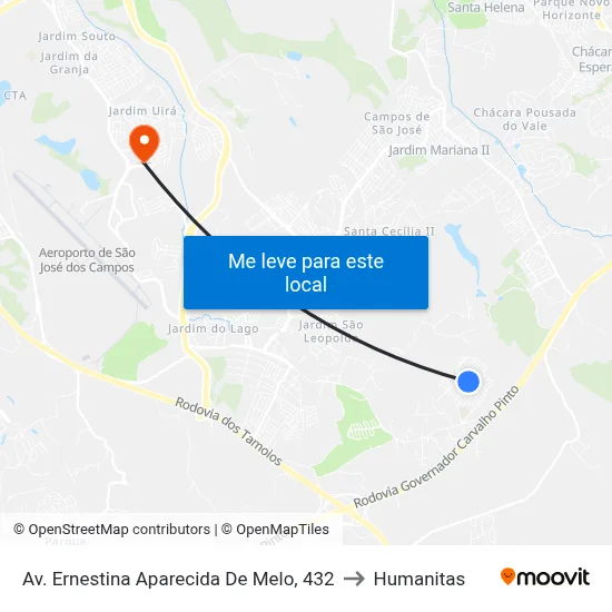 Av. Ernestina Aparecida De Melo, 432 to Humanitas map