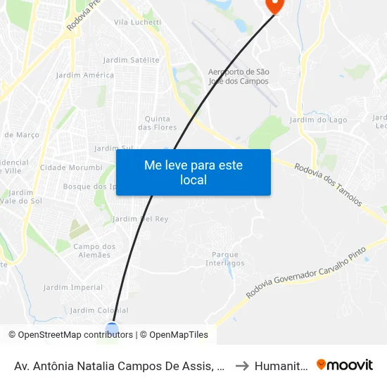 Av. Antônia Natalia Campos De Assis, 154 to Humanitas map