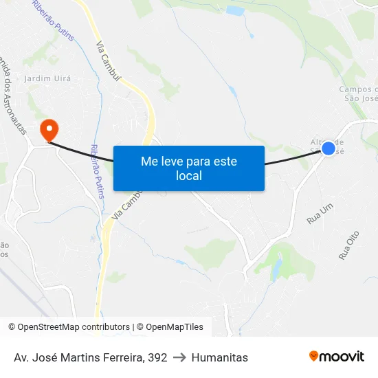 Av. José Martins Ferreira, 392 to Humanitas map
