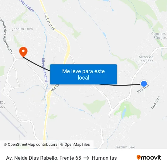 Av. Neide Dias Rabello, Frente 65 to Humanitas map