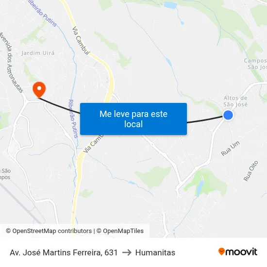 Av. José Martins Ferreira, 631 to Humanitas map