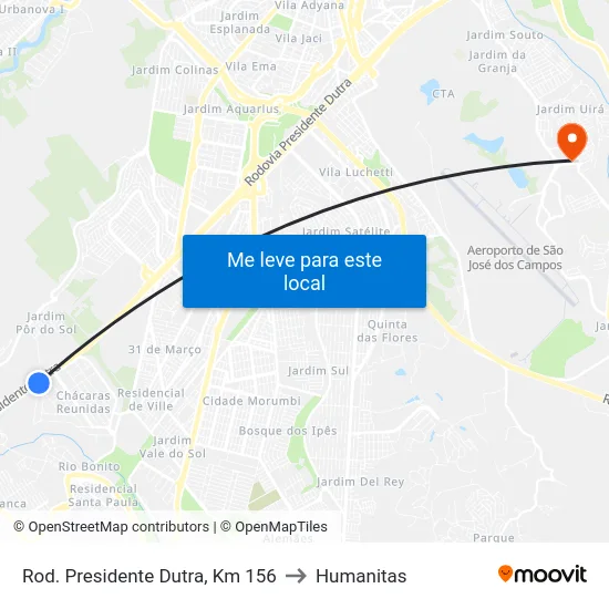 Rod. Presidente Dutra, Km 156 to Humanitas map