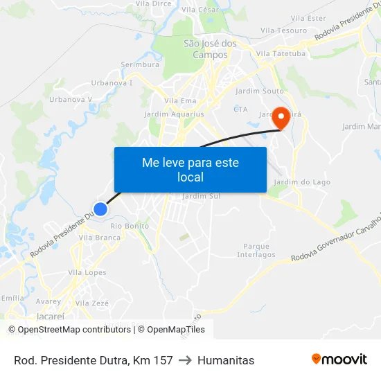 Rod. Presidente Dutra, Km 157 to Humanitas map