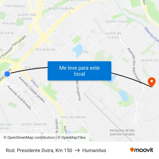 Rod. Presidente Dutra, Km 150 to Humanitas map