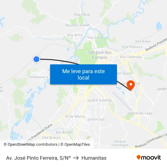 Av. José Pinto Ferreira, S/Nº to Humanitas map