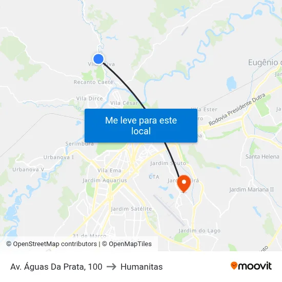 Av. Águas Da Prata, 100 to Humanitas map