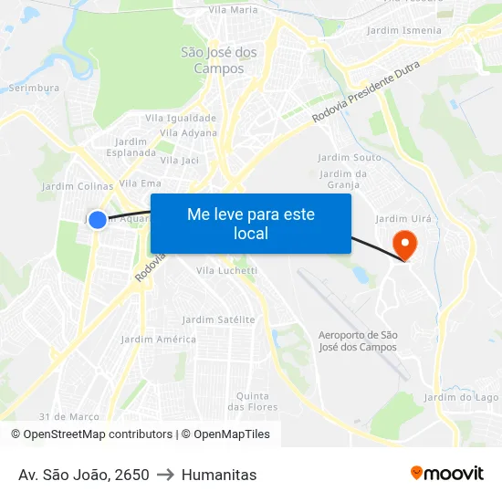 Av. São João, 2650 to Humanitas map