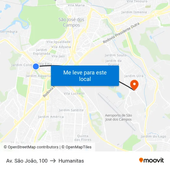 Av. São João, 100 to Humanitas map