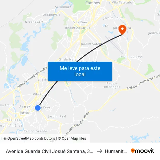 Avenida Guarda Civil Josué Santana, 317 to Humanitas map