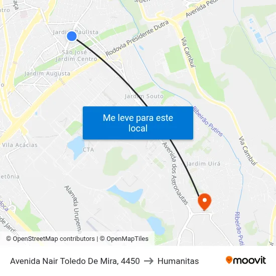 Avenida Nair Toledo De Mira, 4450 to Humanitas map