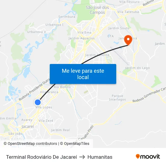Terminal Rodoviário De Jacareí to Humanitas map