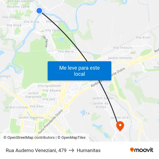 Rua Audemo Veneziani, 479 to Humanitas map