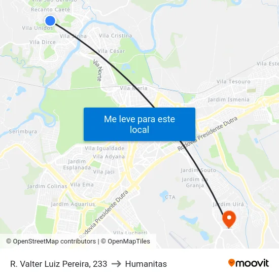 R. Valter Luiz Pereira, 233 to Humanitas map
