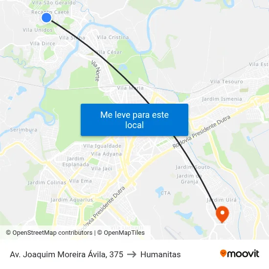 Av. Joaquim Moreira Ávila, 329 to Humanitas map