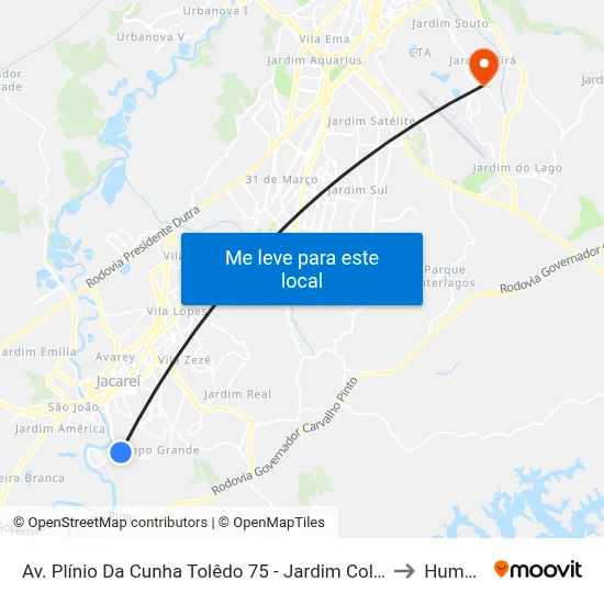 Av. Plínio Da Cunha Tolêdo 75 - Jardim Colinas Jacareí - SP Brasil to Humanitas map