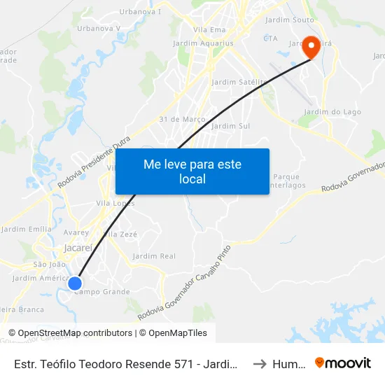 Estr. Teófilo Teodoro Resende 571 - Jardim Colinas Jacareí - SP Brasil to Humanitas map
