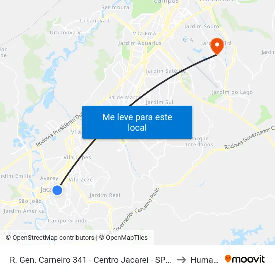 R. Gen. Carneiro 341 - Centro Jacareí - SP 12308-061 Brasil to Humanitas map