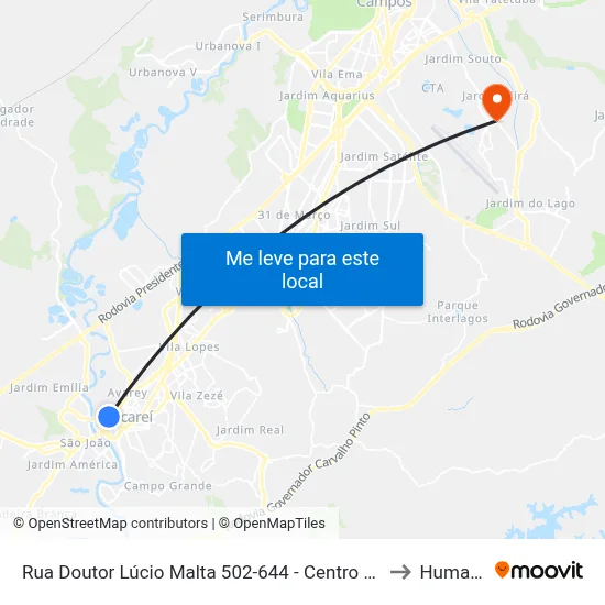 Rua Doutor Lúcio Malta 502-644 - Centro Jacareí - SP Brasil to Humanitas map