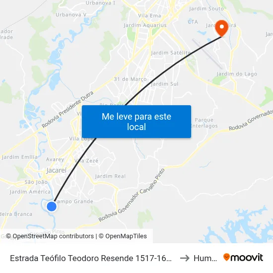 Estrada Teófilo Teodoro Resende 1517-1623 - Jardim Colinas SP Brasil to Humanitas map