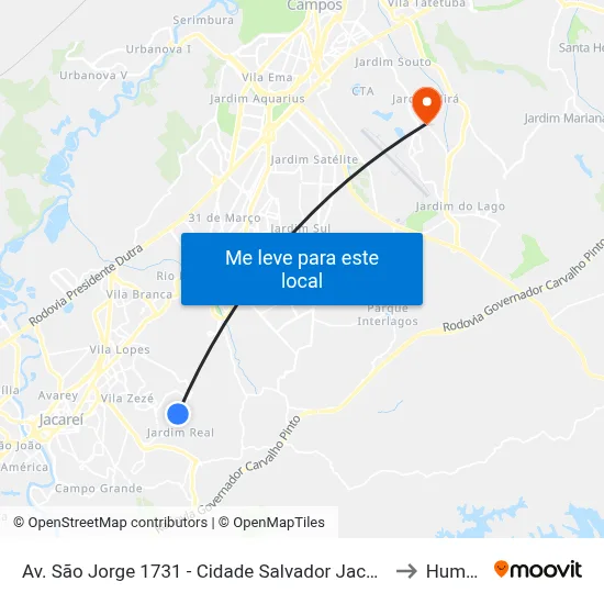 Av. São Jorge 1731 - Cidade Salvador Jacareí - SP 12312-130 Brasil to Humanitas map