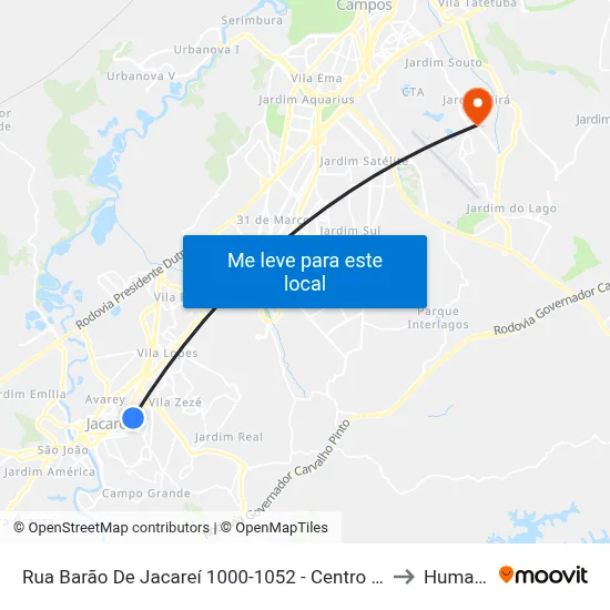 Rua Barão De Jacareí 1000-1052 - Centro Jacareí - SP Brasil to Humanitas map