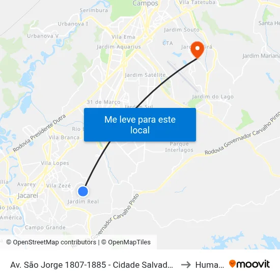 Av. São Jorge 1807-1885 - Cidade Salvador Jacareí - SP Brasil to Humanitas map