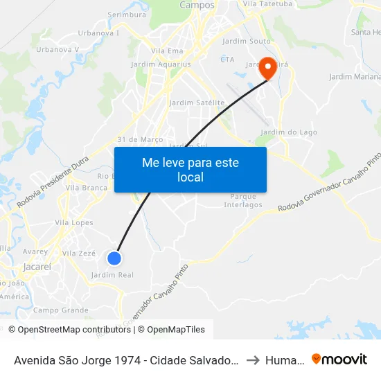 Avenida São Jorge 1974 - Cidade Salvador Jacareí - SP Brasil to Humanitas map