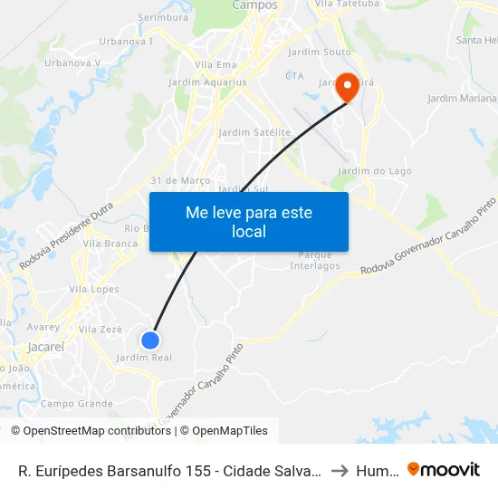 R. Eurípedes Barsanulfo 155 - Cidade Salvador Jacareí - SP 12312-370 Brasil to Humanitas map