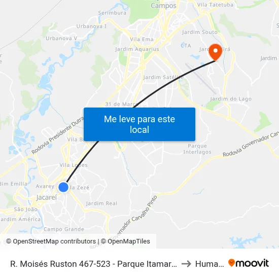 R. Moisés Ruston 467-523 - Parque Itamarati Jacareí - SP Brasil to Humanitas map